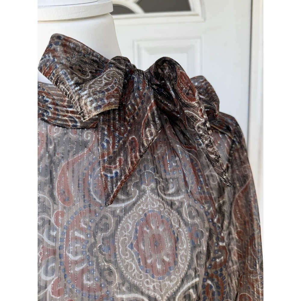 Rare NWT 70s VTG MOCK NECK Sheer Blouse Top Shirt Neck‎ Tie  Size M